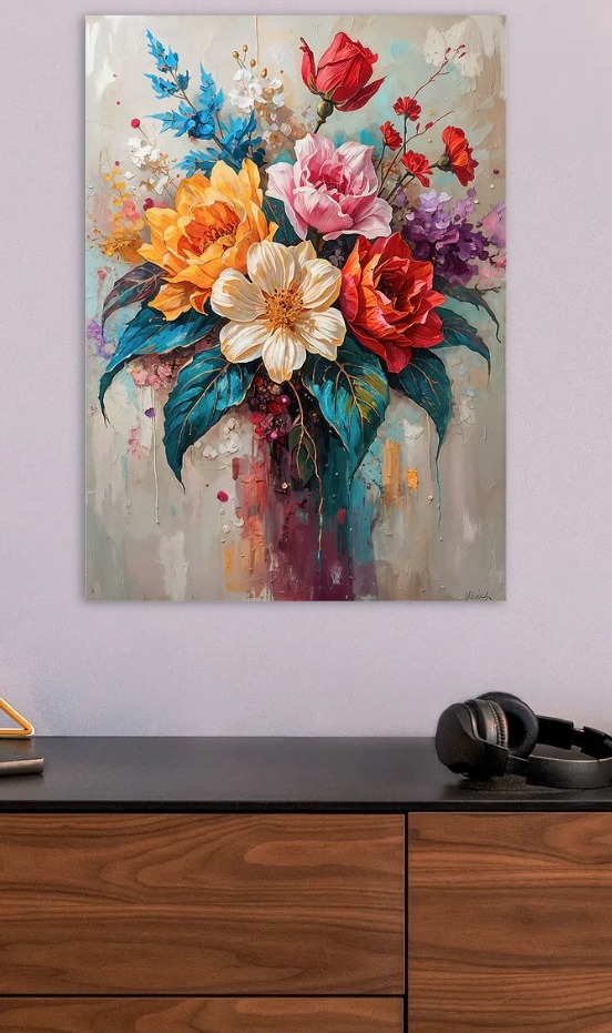 Vibrant Symphony of Blooms — metal poster wall art by Lineer